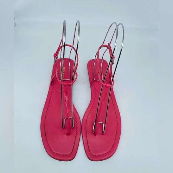 Prada Pink Patent leather T strap square toe flat thong sandals EU 39 - Picture 1 of 10